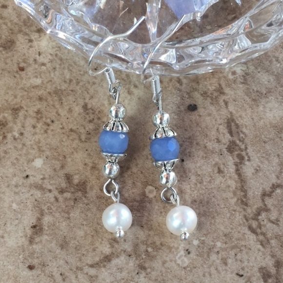Real Pearl Chalcedony gemstone Sterling Silver Earrings - Picture 2 of 14